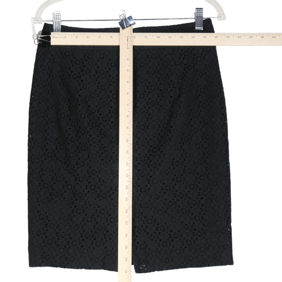 Banana Republic Black Pencil Mini Skirt Slit Womens Size 6 Lace Overlay Lined - Picture 5 of 8